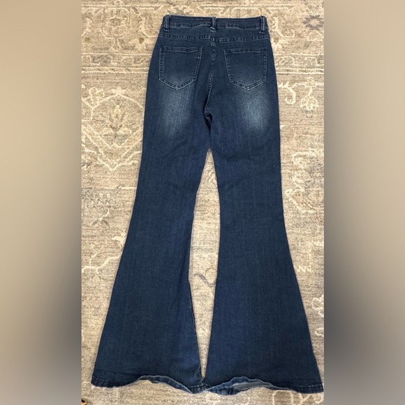 Crazy Train Dark Blue Flare Jeans with Button Accents - Picture 3 of 3